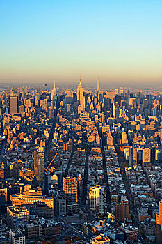曼哈顿,市中心,日落,屋顶,风景,城市,摩天大楼,纽约