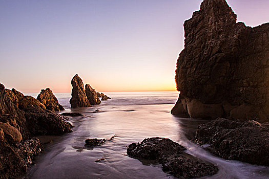 海滩,日落,长时间曝光,加利福尼亚,美国