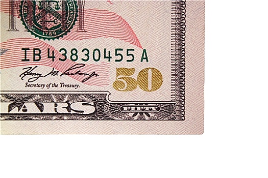 角,美国,50美元,钞票