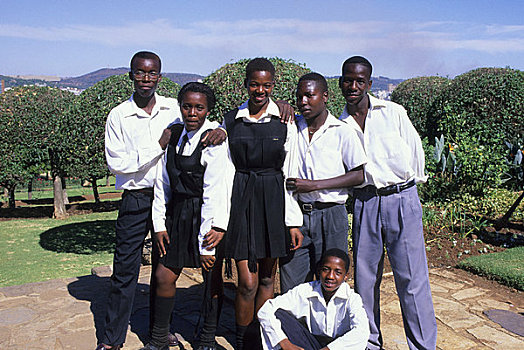 南非,比勒陀利亚,青少年,学童,公园,姿势