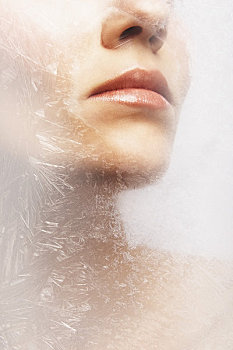 女人,嘴唇,后面,冰冻,玻璃