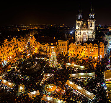 大教堂,圣诞市场,风景,老市政厅,夜晚,历史,中心,布拉格,捷克共和国,欧洲