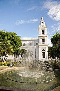 美国,波多黎各,庞塞,圣母教堂,瓜达卢佩,喷泉,广场,愉悦