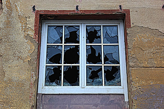 破损,窗户,玻璃窗,一个,窗格,老建筑,萨克森,德国,欧洲