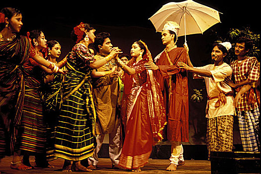 跳舞,舞台,达卡,孟加拉,六月,1998年