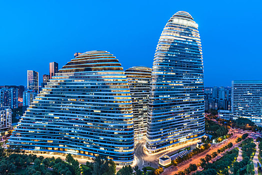北京望京的cbd建筑夜景