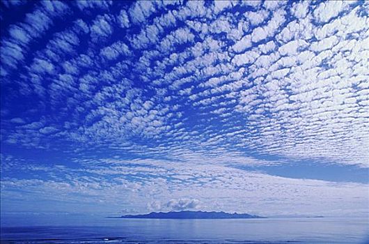 云,蓝天,上方,平滑,海洋,水,岛屿,远景