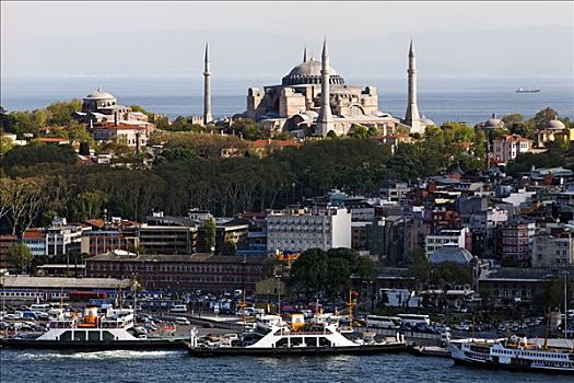圣索菲亚教堂,船,码头,伊斯坦布尔,土耳其