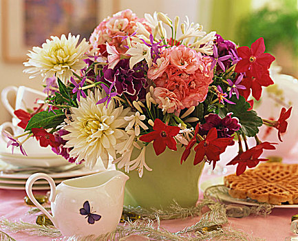 花瓶,夏花,桌上,咖啡