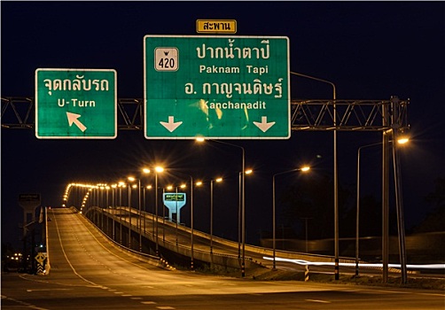 道路,广告牌,桥,夜晚,泰国