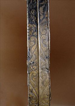 特写,青铜,剑,鞘,展示,雕刻,装饰,凯尔特,公元前2世纪