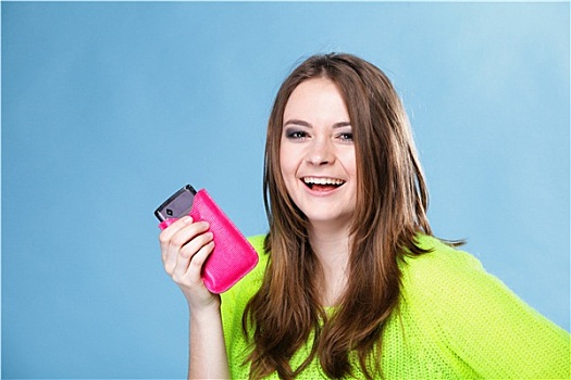 高兴,女孩,手机,粉色,遮盖