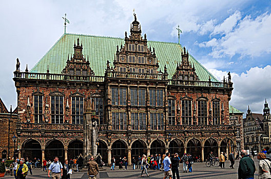 老市政厅,哥特式,多层,建筑,建造,大,正面,市场,不莱梅,德国,欧洲