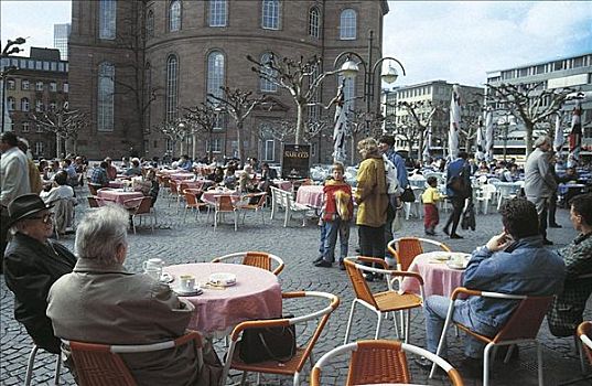人,坐,露天咖啡馆,旅游景点,餐饮业,早春,德国,欧洲
