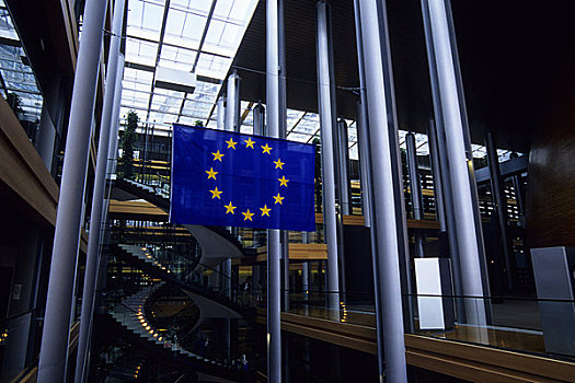法国,阿尔萨斯,斯特拉斯堡,欧洲议会,室内,欧洲国旗