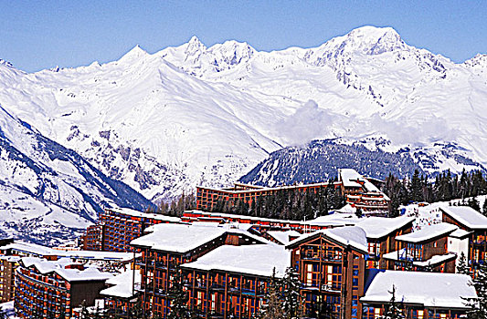 法国,阿尔卑斯山,冬天,建筑