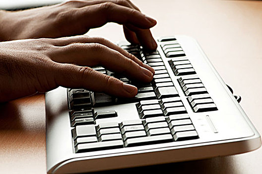 两只,手,工作,银,键盘