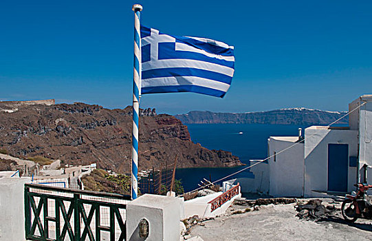 旗,飘扬,上面,隔绝,乡村,锡拉岛,希腊,希腊群岛