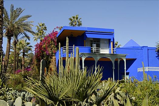 突出,特征,发光,蓝色,房子,花园,马若雷尔花园,玛拉喀什,摩洛哥
