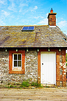 传统,石头,建造,屋舍,太阳能电池板,房顶,邓弗里斯,苏格兰,英国