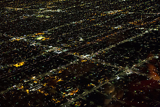 飞机,下降,洛杉矶,机场,夜晚