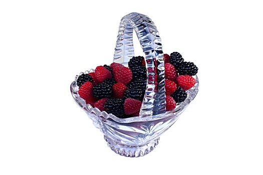 玻璃,篮子,满,树莓,黑莓