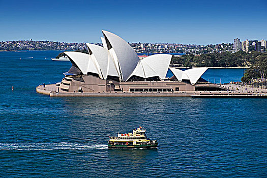 渡轮,穿过,悉尼港,悉尼歌剧院,晴天,悉尼,澳大利亚