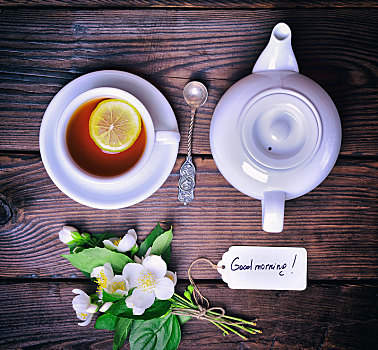 红茶,柠檬,白色,茶壶