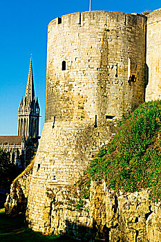 城堡,教堂,背景,卡昂,苹果白兰地,法国