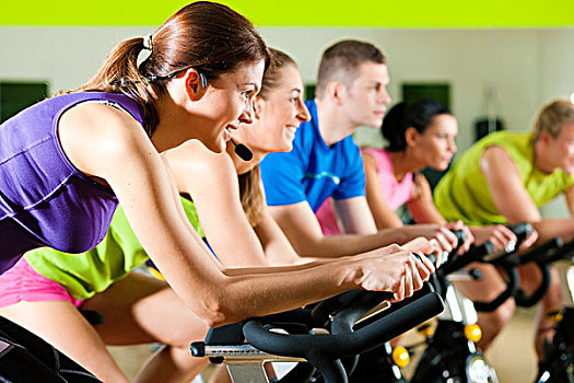 群体,五个人,男人,女人,旋转,健身房,健身俱乐部,练习,腿,有氧锻炼,训练