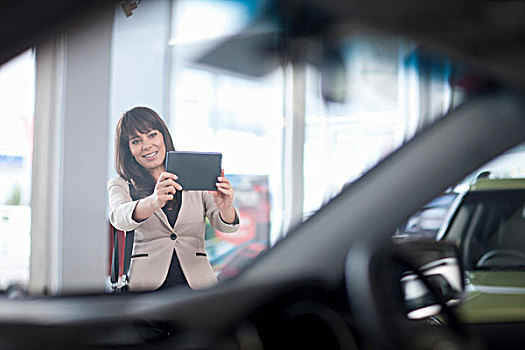 中年,女人,摄影,汽车,展示室