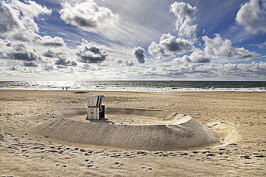 带篷沙滩椅,海滩,德国,俯视图