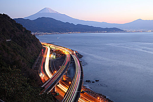 夜景,山,富士山,高速公路