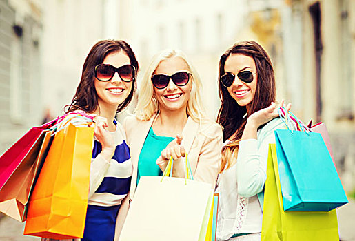 购物,旅游,概念,美女,女孩,购物袋