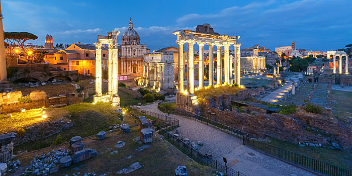 古迹,古罗马广场,夜晚,罗马,意大利