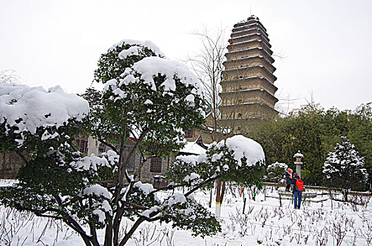 陕西西安小雁塔雪景