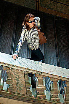 俯拍,女人,楼梯,宫殿,斯德哥尔摩,格姆拉斯坦,瑞典