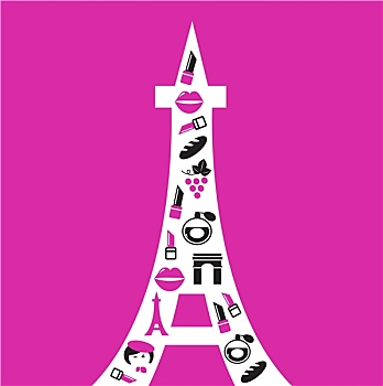 复古,巴黎,埃菲尔铁塔,剪影,象征,隔绝,粉色