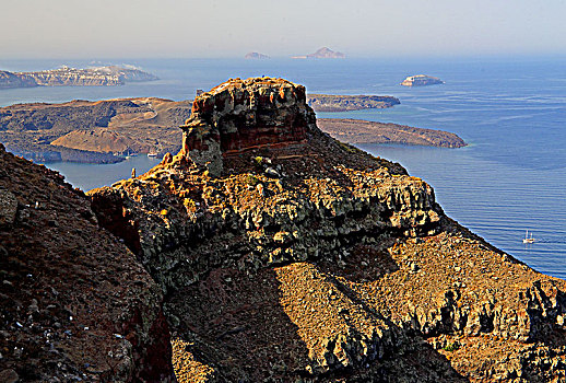 城堡,石头,高处,火山口,伊莫洛维里,圣特林,锡拉岛,基克拉迪群岛,爱琴海岛屿,爱琴海,希腊