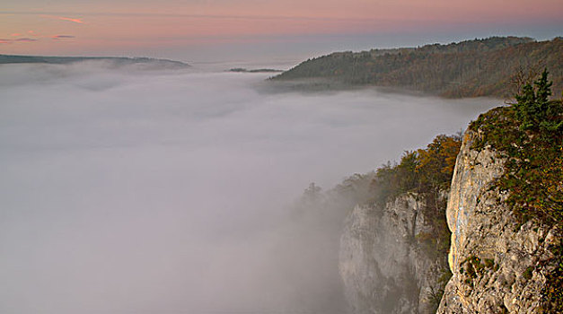 雾状,气氛,多瑙河,山谷,风景,瞭望点,自然公园,朱拉,巴登符腾堡,德国,欧洲