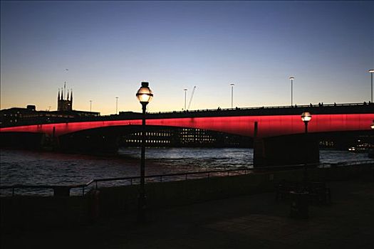 伦敦桥,晚间,光亮,黄昏,伦敦,英国