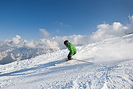男人,滑雪,斜坡,加米施帕藤基兴,巴伐利亚,德国,欧洲
