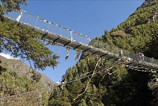 吊桥,钢铁,桥,上方,河,昆布,珠穆朗玛峰,区域,尼泊尔