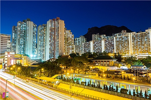 九龙,住宅区,香港,夜晚