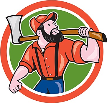 伐木工人,拿着,斧子,圆,卡通