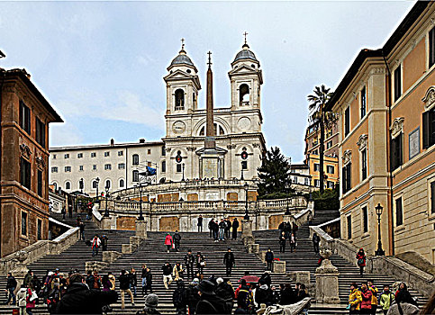 意大利罗马的著名景点-西班牙台阶,又称圣三一教堂的台阶