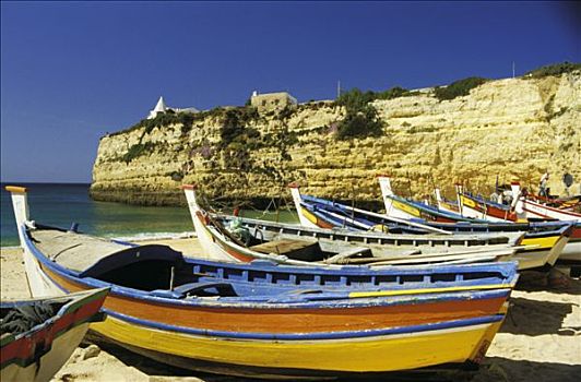葡萄牙,阿尔加维,多彩,小船,海滩,悬崖,海洋