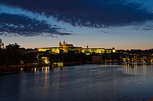 布拉格城堡,拉德肯尼,城堡区,夜晚,布拉格,捷克共和国,欧洲