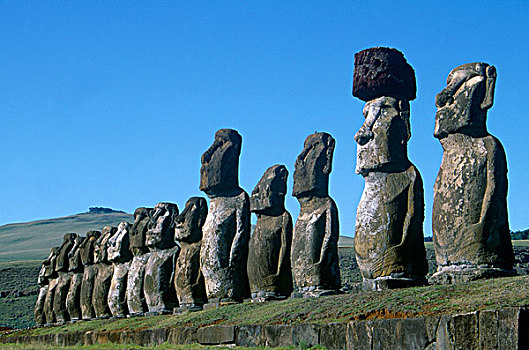排,复活节岛石像,石头,柱子,头部,拉帕努伊,人
