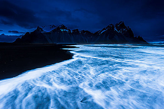 山峰,海浪,蓝色,钟点,冰岛,欧洲